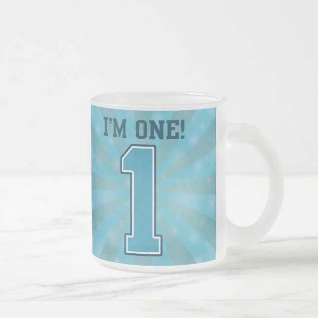 First Birthday Boy, I'm One, Big Blue Number 1 Frosted Glass Coffee Mug (Right)