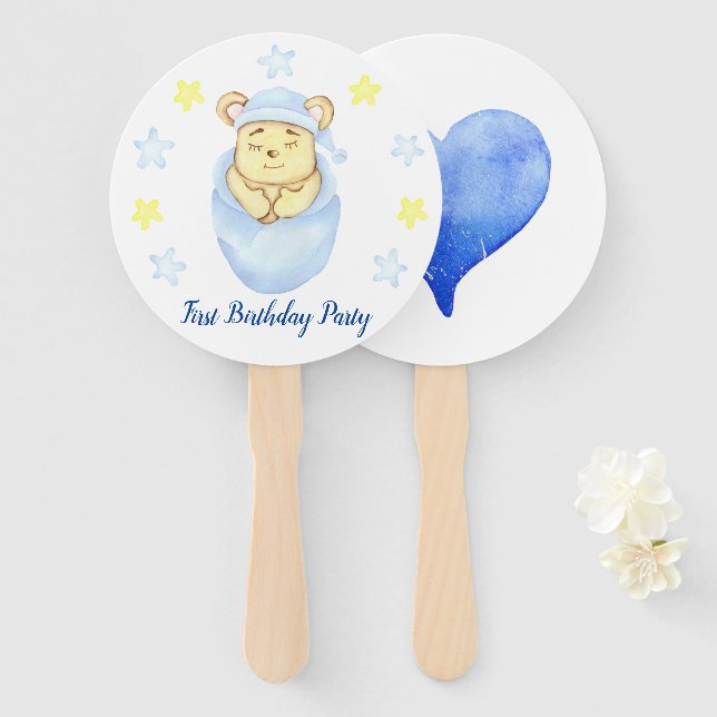 First Birthday Boy  Party Hand Fan (Front and Back)