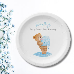 First Birthday Boy Teddy Bear Ice Cream Paper Plate