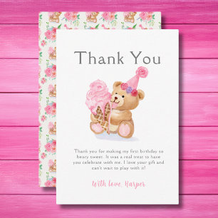 First Birthday Boy Teddy Bear Ice Cream Thank You Card