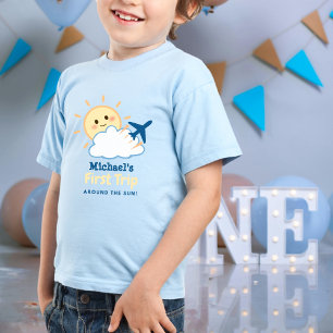 First Birthday Boy Whimsical Aeroplane Sun & Cloud Toddler T-Shirt