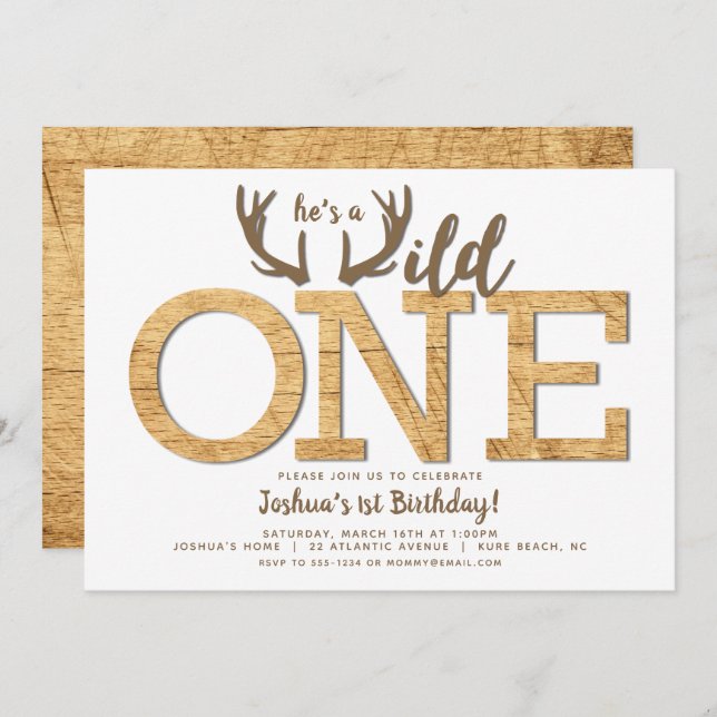 First Birthday Boy Wild One Invitation (Front/Back)