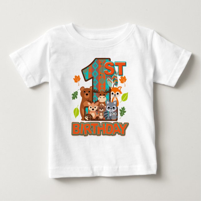 First Birthday Boy Woodland Arrow | Wild One  Baby T-Shirt (Front)