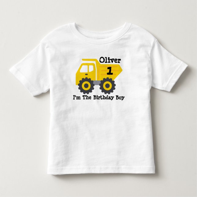 First Birthday Boy Yellow Dump Truck Toddler T-Shirt (Front)