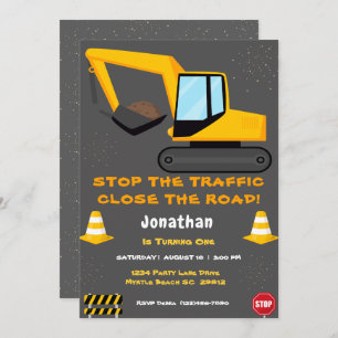 First Birthday Boys Construction Party Invitation