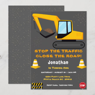 First Birthday Boys Construction Party Invitation