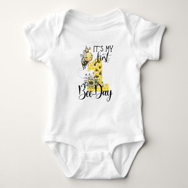 First Birthday Bumblebee Bodysuit, 1st Birthday Baby Bodysuit (Front)