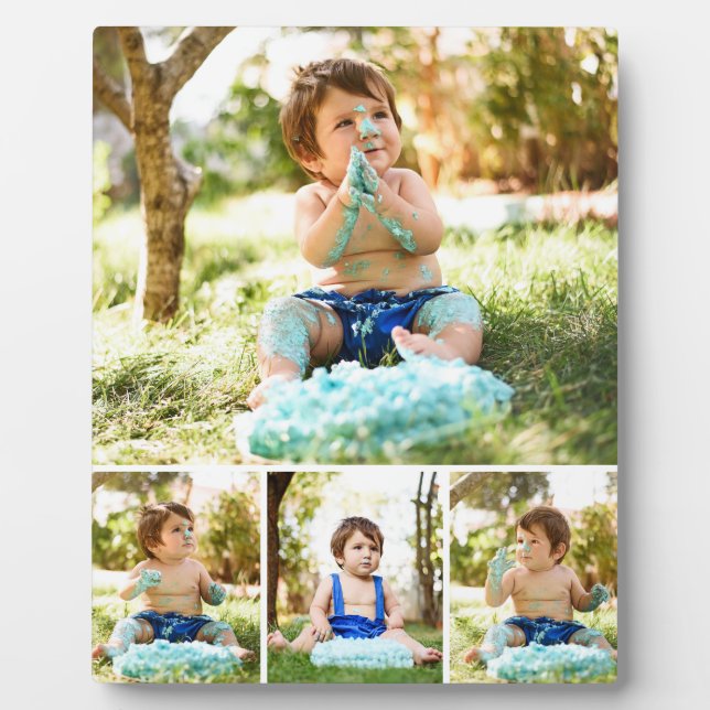 First Birthday Cake Custom 4 Photo Collage Plaque (Front)