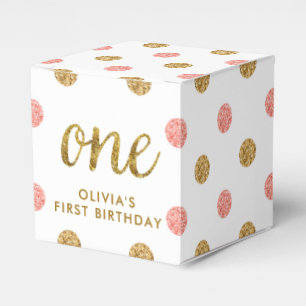First Birthday Celebration Pink & Gold Glitter One Favour Box