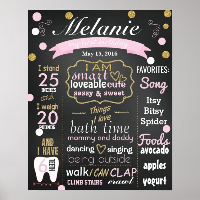 First Birthday Chalkboard sign confetti (Front)
