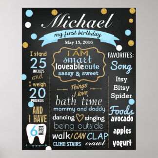 First Birthday Chalkboard sign confetti blue boy