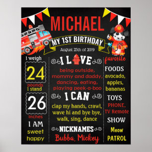First Birthday chalkboard sign Fireman