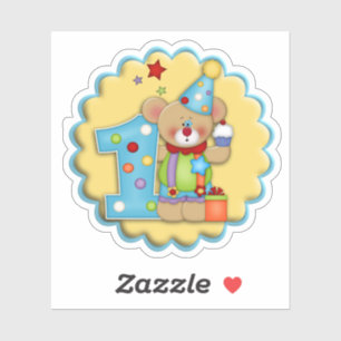 First Birthday Clown Bear Die Cut Sticker Decal