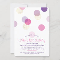FIRST BIRTHDAY confetti spots pink purple gold