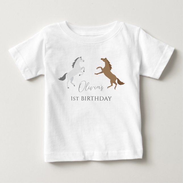 First Birthday Cowgirl Horse Modern Baby T-Shirt (Front)
