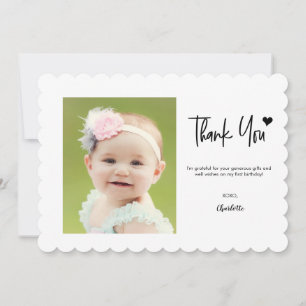 First Birthday Custom Photo Modern handlettering Thank You Card