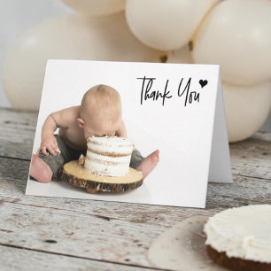 First Birthday Custom Photo Modern handlettering Thank You Card