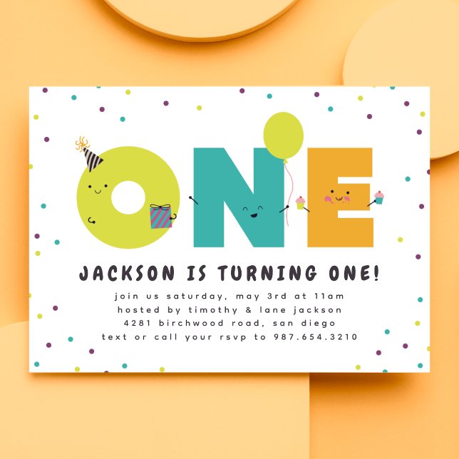 First Birthday Cute Colourful Invitation Postcard (Creator Uploaded)