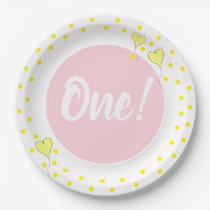First Birthday Cute Confetti and Heart Balloons Paper Plate