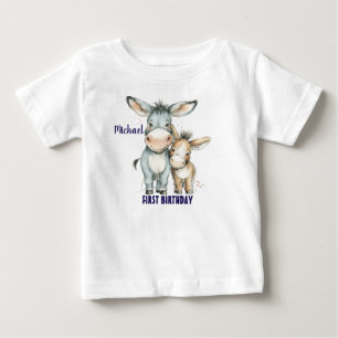 First Birthday Cute Donkeys Personalise Baby T-Shirt