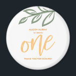 First Birthday Cute Doodle Paint Leaves Magnet<br><div class="desc">Get this cute first birthday magnet accented with doodle paint leaves. Customise it with your son or daughter's name.</div>