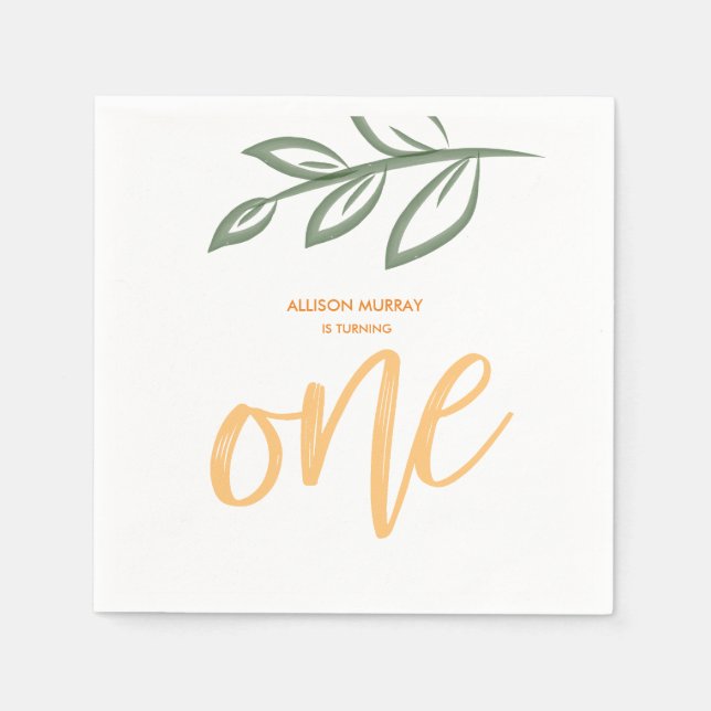 First Birthday Cute Doodle Paint Leaves Napkin (Front)