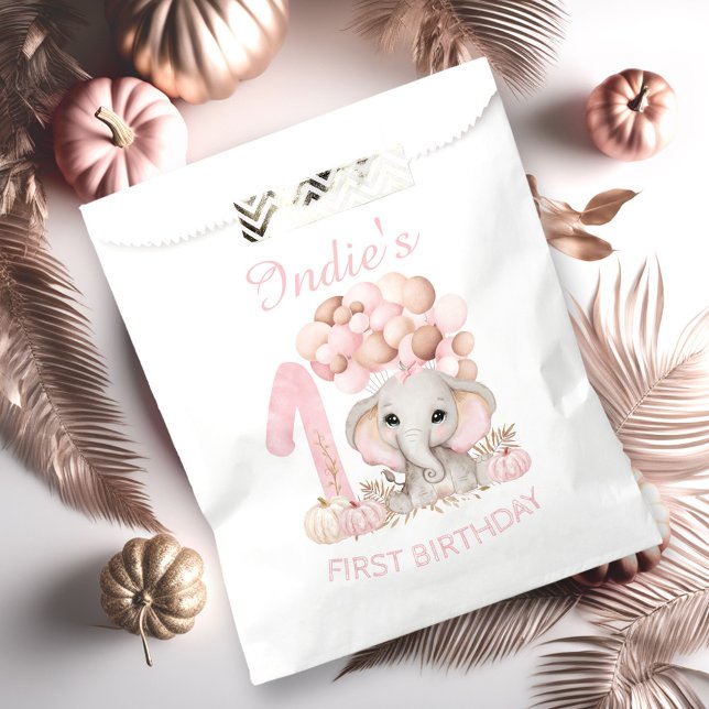 First Birthday Cute Elephant Fall Girl Favour Bag (First Birthday Cute Elephant Fall Girl Favor Bag)