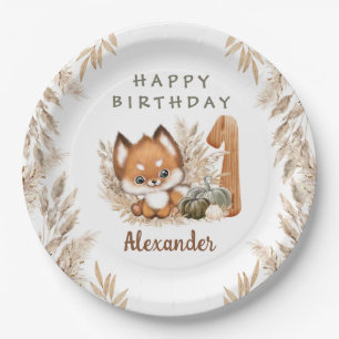 First Birthday Cute Fox Fall Boy Paper Plates