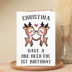 First Birthday Cute Funny Deer Wonderful One Year Thank You Card