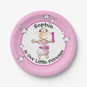 First Birthday Cute Princess Cartoon Pink Party Paper Plate
