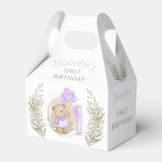 First Birthday Cute Teddy Bear Heart Balloons Favour Box (Front Side)