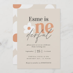 First birthday daisy boho retro terracotta natural invitation