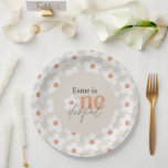 First birthday daisy boho retro terracotta natural paper plate<br><div class="desc">First birthday daisy floral modern bold typography boho retro terracotta,  peach,  natural quirky fun vintage Onederful wonderful birthday party paper plate decor party collection.</div>