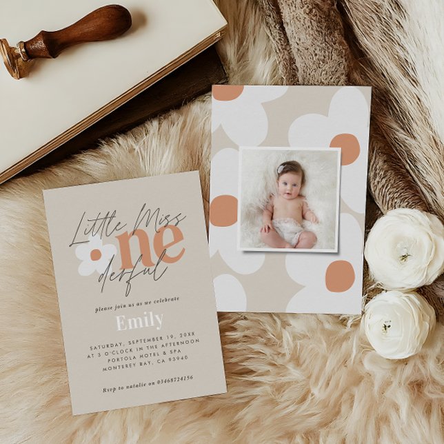 First birthday daisy boho retro terracotta photo invitation (Creator Uploaded)