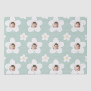 First birthday daisy boho retro turquoise yellow tissue paper
