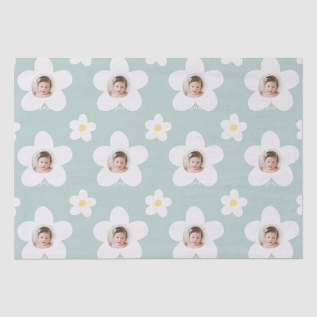 First birthday daisy boho retro turquoise yellow tissue paper (Front)