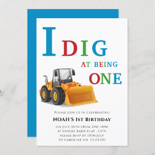 First birthday digger themed invitation