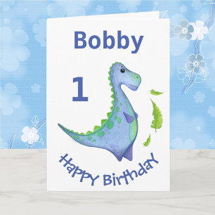 First Birthday Dinosaur Personalise Boy's Name Card