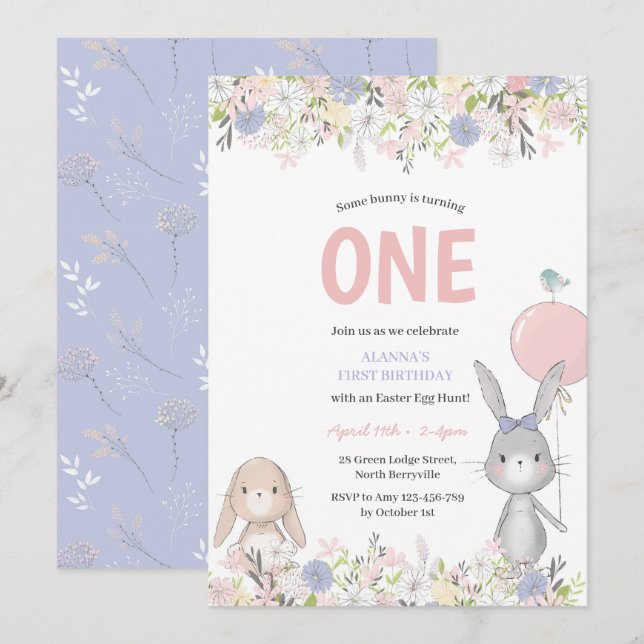 First Birthday Easter Bunny Invitation (Front/Back)