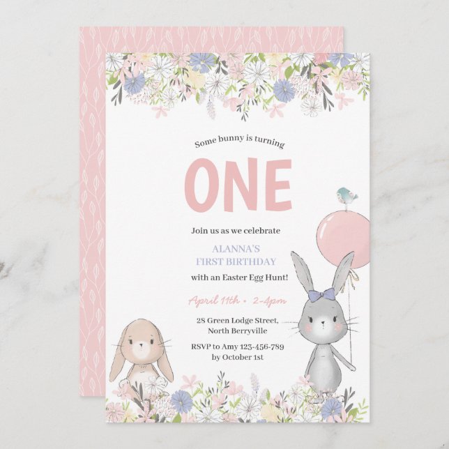 First Birthday Easter Bunny Invitation (Front/Back)