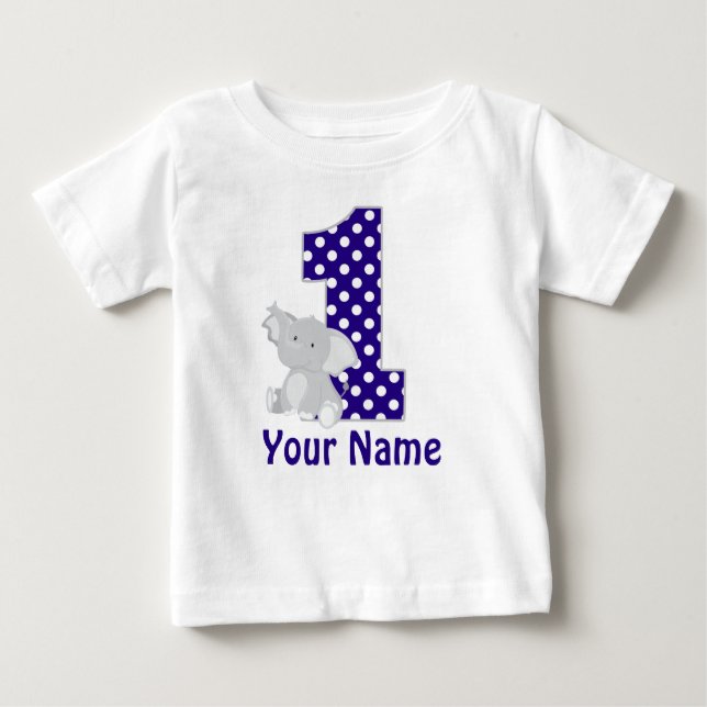 First Birthday Elephant Navy Personalised Shirt (Front)