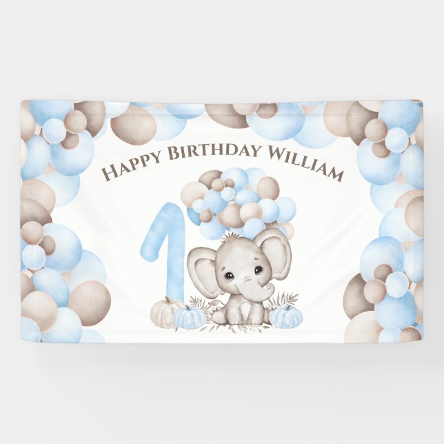 First Birthday Fall Elephant Boy Banner (Horizontal)