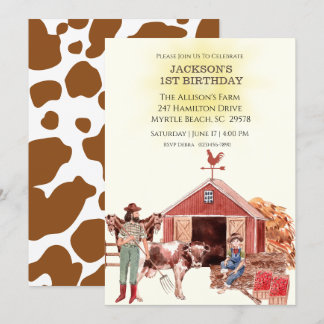 First Birthday Farm Barn Animals Invitations