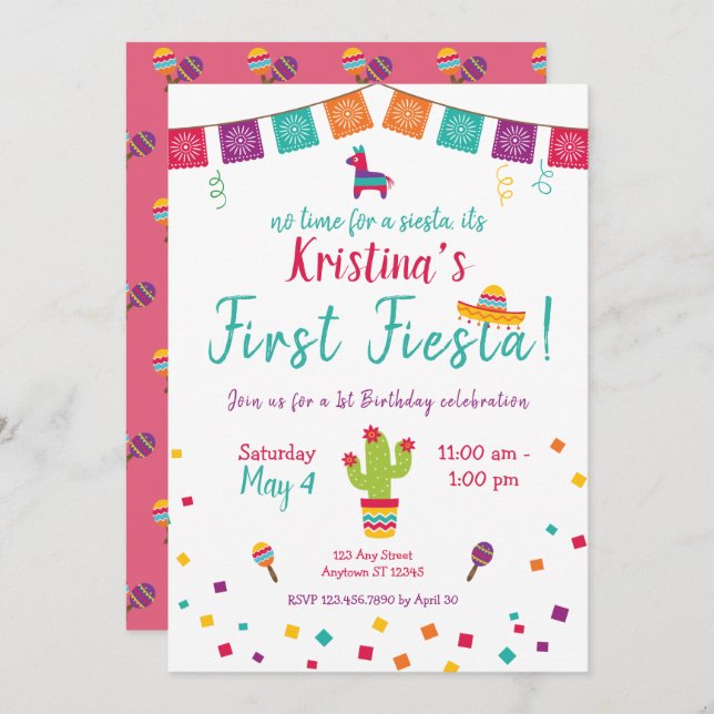 First Birthday Fiesta Mexican Birthday Invitation (Front/Back)