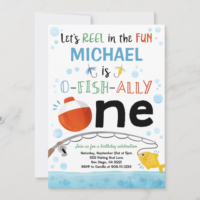 First Birthday Fishing Party Invitation (Front)