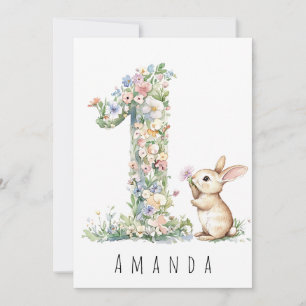 First Birthday Floral Bunny Card