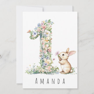 First Birthday Floral Bunny Card