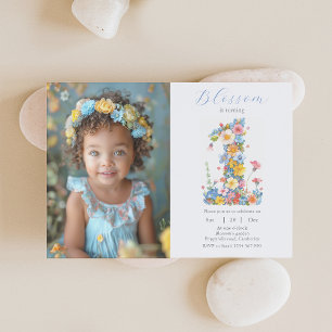 First Birthday Floral Number 1 Photo Invitation