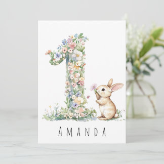 First Birthday Floral One & Bunny Card