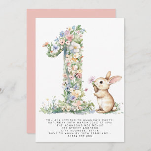 First Birthday Floral One & Bunny Invitation